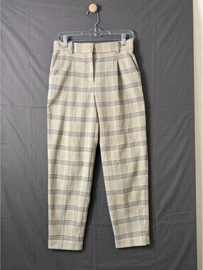 LOFT Women’s Plaid Trousers Size 0 Beige Check High Waist Pleated Career Pants